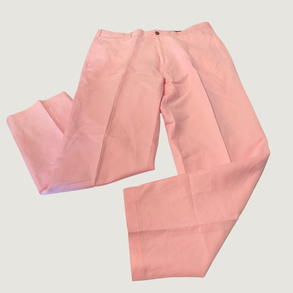 Brooks Brothers Hudson Pink Linen Cotton Blend Pants Mens 38x32 Flat Front